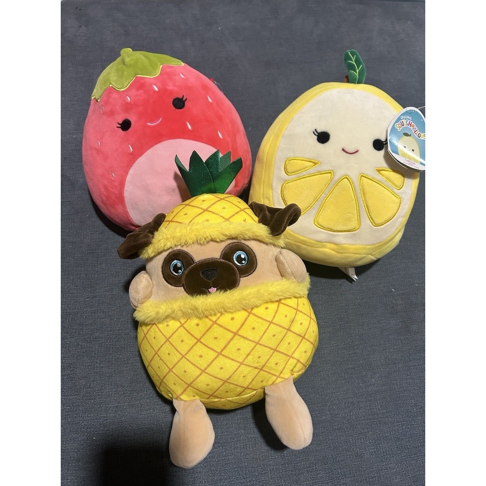 New Fruit Squishmellows Stuffed Animal Strawberry Lemonโ Pineapple Lot Of 3 10"